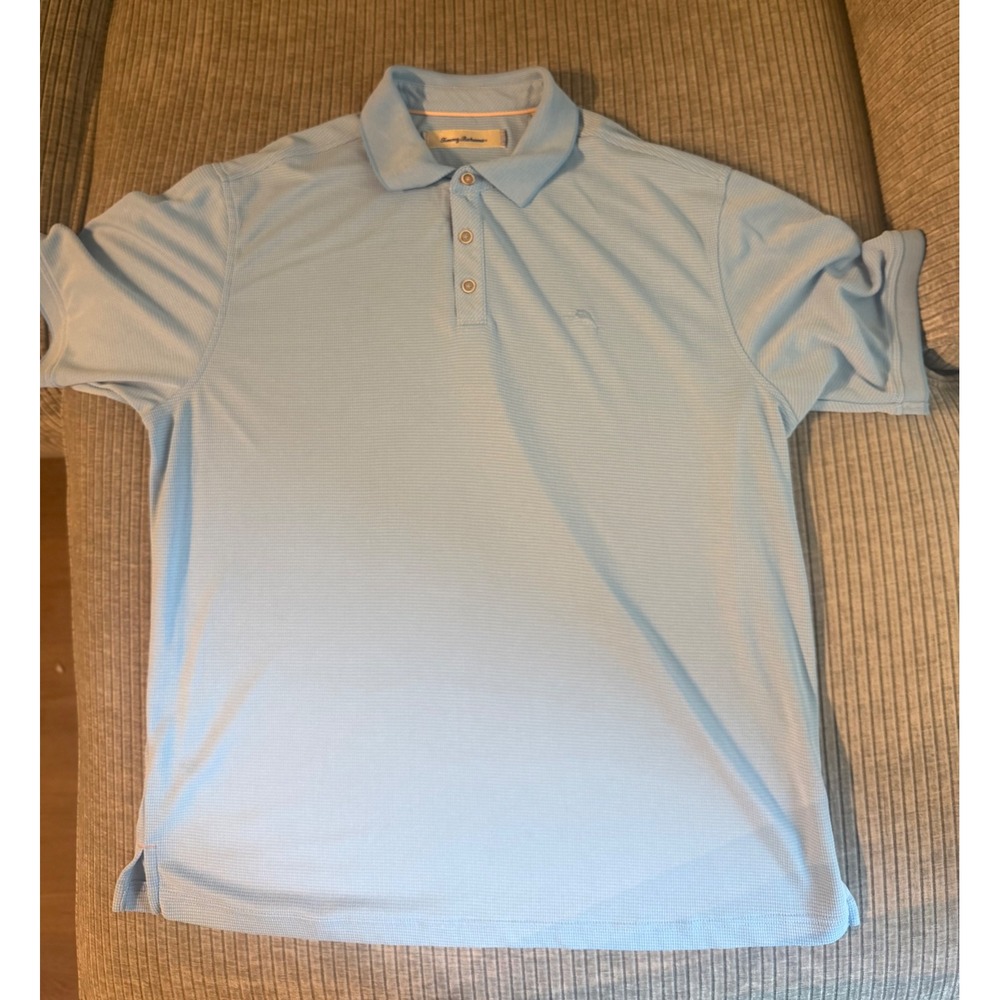Tommy Bahama Mens XL Blue Textured Modal Blend Short Sleeve Polo Shirt